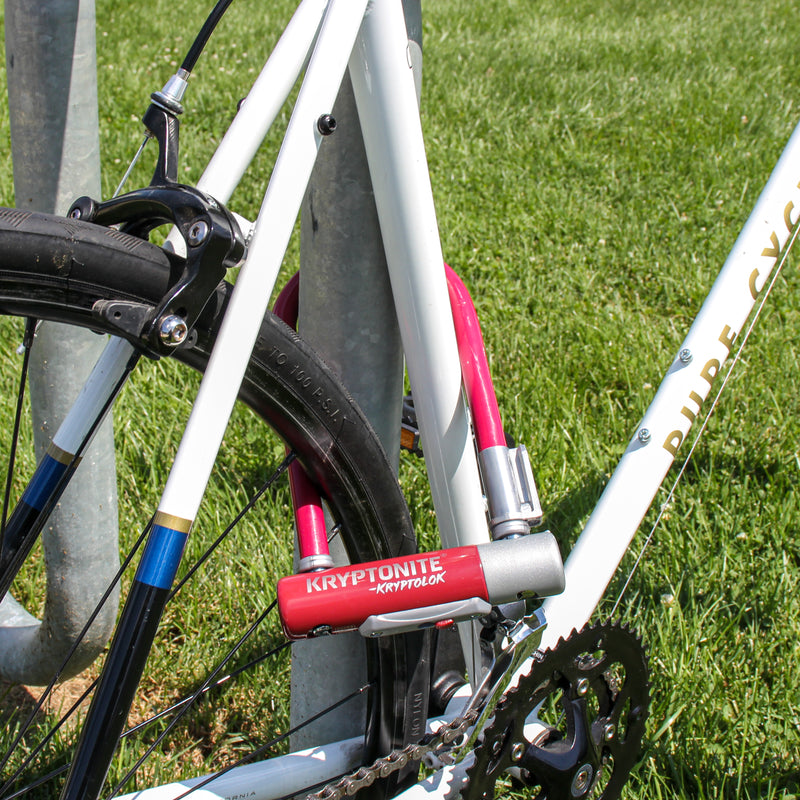 Load image into Gallery viewer, Kryptonite Krypto Series 2 Mini-7 U-Lock with 12.7mm Hardened Steel Shackle, Pick & Drill Resistant Disc Cylinder, Anti-Rotation Double Deadbolt, Maroon Finish, Includes Transit Flexframe & Keys - Compact High-Security Bike Lock for Urban & Touring Use