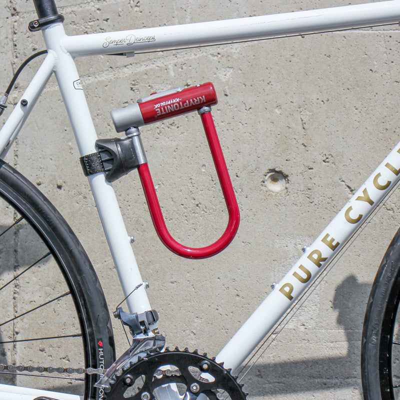 Load image into Gallery viewer, Kryptonite Krypto Series 2 Mini-7 U-Lock with 12.7mm Hardened Steel Shackle, Pick & Drill Resistant Disc Cylinder, Anti-Rotation Double Deadbolt, Maroon Finish, Includes Transit Flexframe & Keys - Compact High-Security Bike Lock for Urban & Touring Use