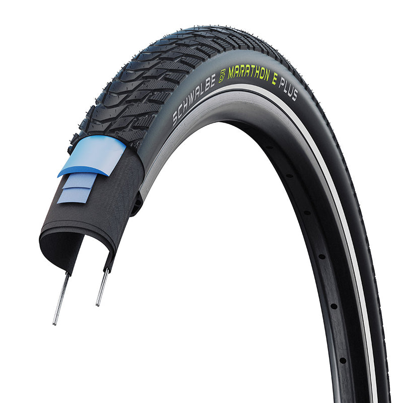 Load image into Gallery viewer, Schwalbe Marathon E-Plus Hybrid Tire, Wire, Clincher, Addix E, TwinSkin, 67TPI, Black Reflective