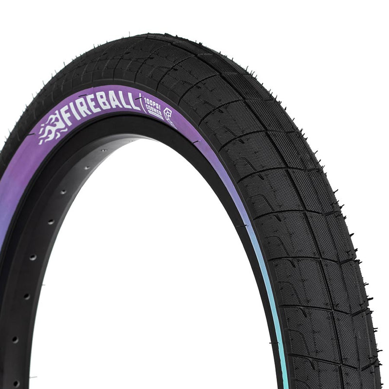Load image into Gallery viewer, Eclat Fireball Tire 20 x 2.3 TPI 60 PSI 100 Clincher Wire Purple/Teal Fade BMX