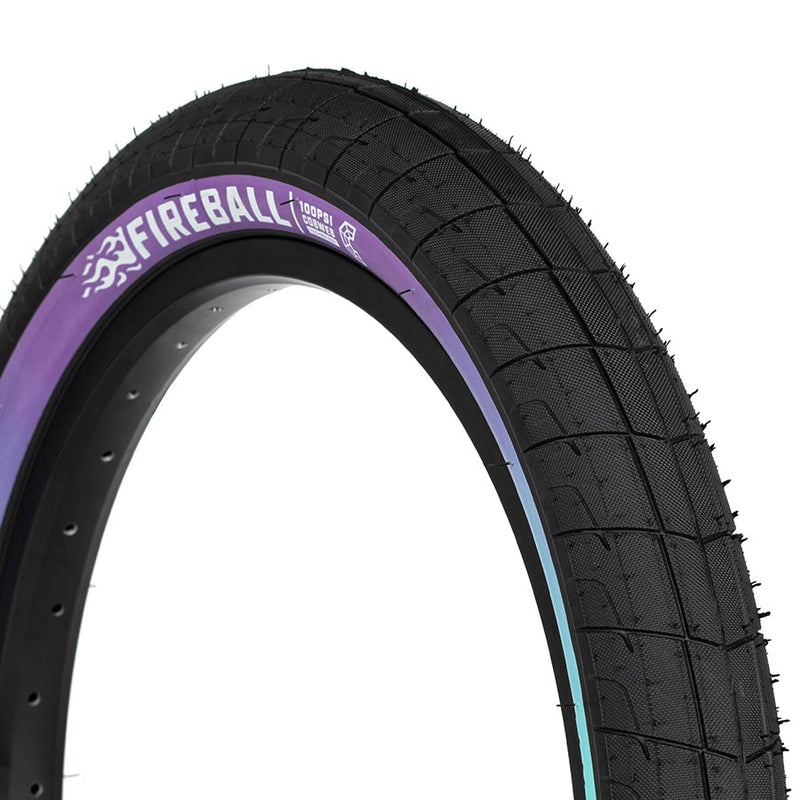 Load image into Gallery viewer, Eclat Fireball Tire 20 x 2.4 TPI 60 PSI 100 Clincher Wire Purple/Teal Fade BMX