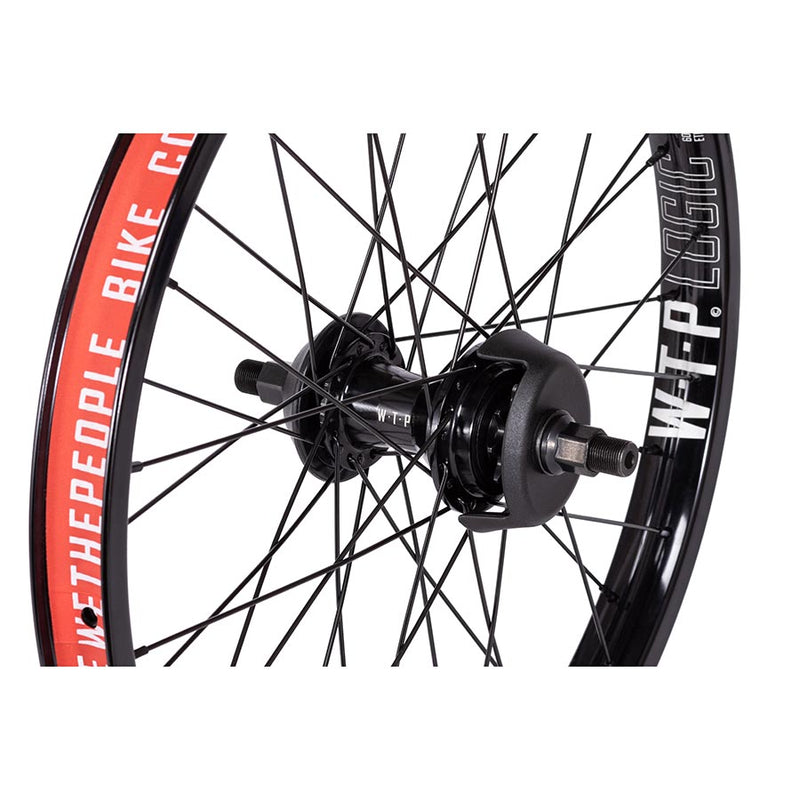 Load image into Gallery viewer, We The People Hybrid Rear Wheel - 20", 14 x 110mm, 36H, 9T Freecoaster, Right Side Drive, Nylon Hubguards, Black