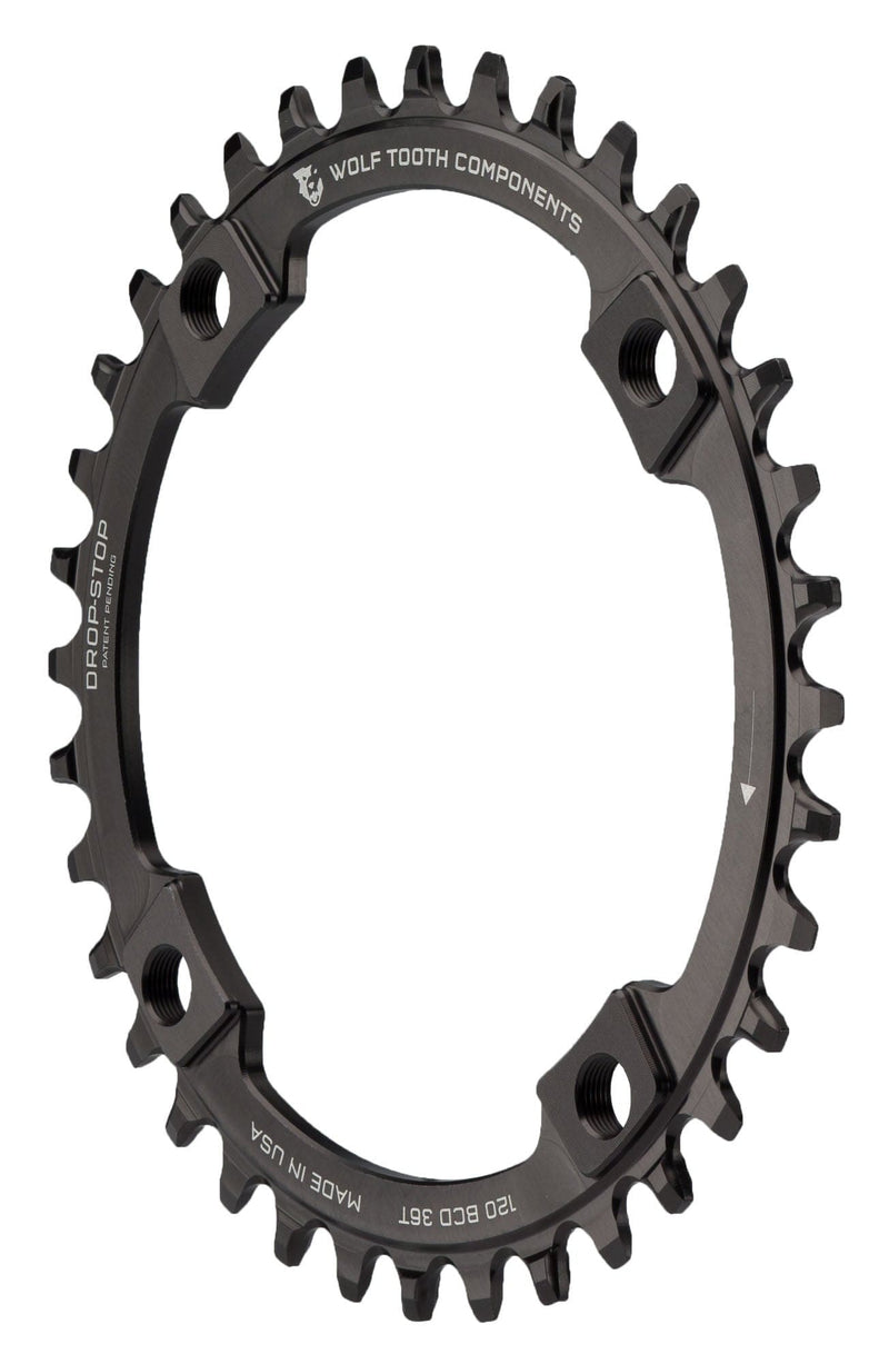 Load image into Gallery viewer, Wolf Tooth Drop Stop Chainring 36t 120 BCD 120 BCD Aluminum Black MTB Road