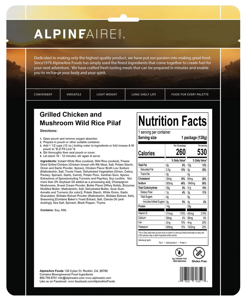 Load image into Gallery viewer, Alpine Aire Gourmet Chicken & Mushroom Rice Pilaf - A Delicious Outdoor Meal Option