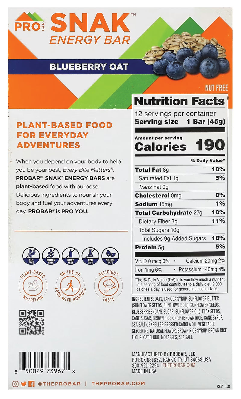 Load image into Gallery viewer, Probar Snak Blueberry Oat Bar: Delicious and Nutritious Snack for On-the-Go Energy! Pack of 12