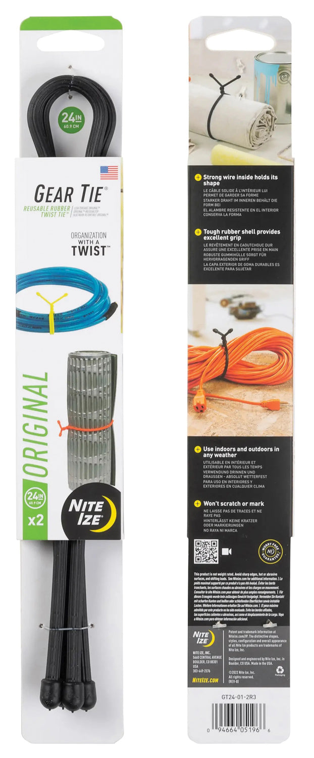 Load image into Gallery viewer, Nite Ize Gear Tie 24" Black 2-Pack - Versatile Reusable Twist Ties for Organization and Storage