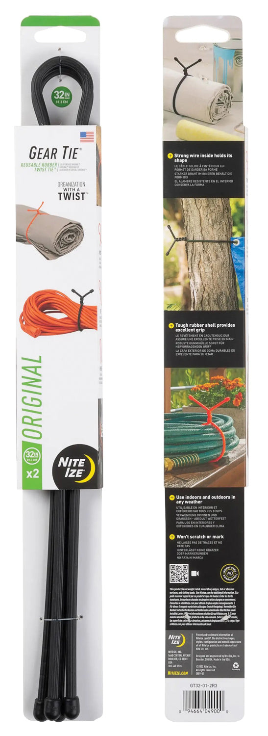 Load image into Gallery viewer, Nite Ize Gear Tie 32" Black 2-Pack: Versatile Reusable Twist Ties for Organization and Storage