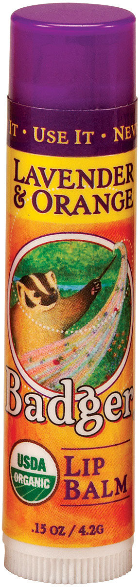 Load image into Gallery viewer, Badger Badger Lavender Orange Lip Balm - Soothing Organic Lip Care, 0.15oz