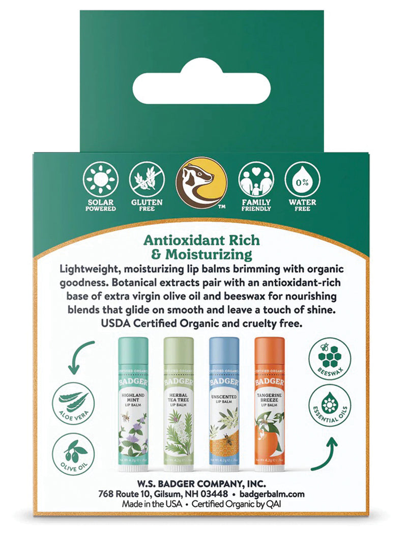Load image into Gallery viewer, Badger Classic Lip Balm 4-Pack: Soothing Green Lip Balm Set