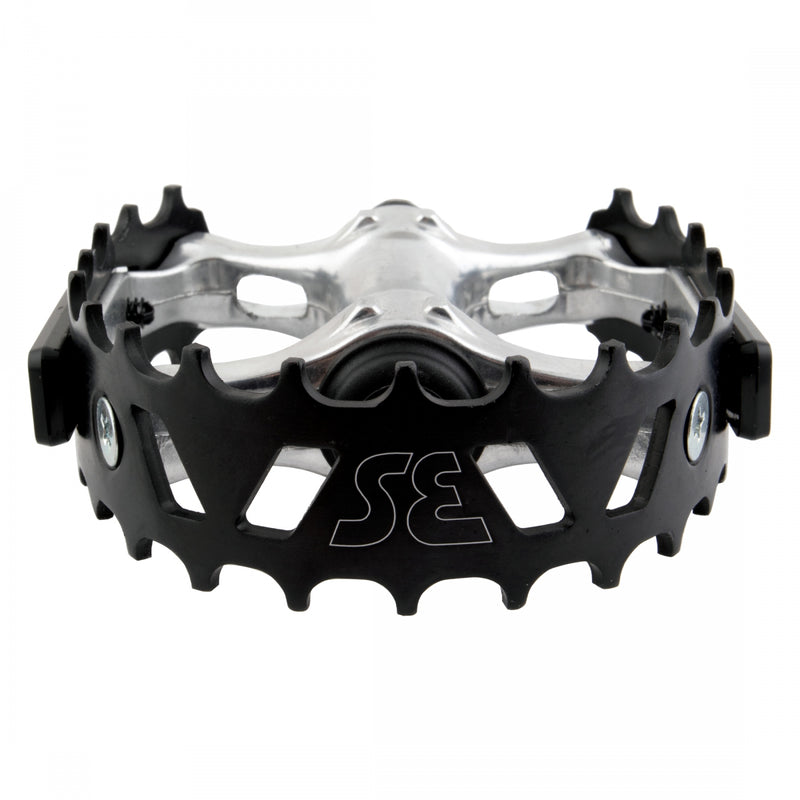 Load image into Gallery viewer, SE Bikes Bear Trap Alloy Pedals 9/16" Boron Steel Axle W/ Reflector Silver/Black