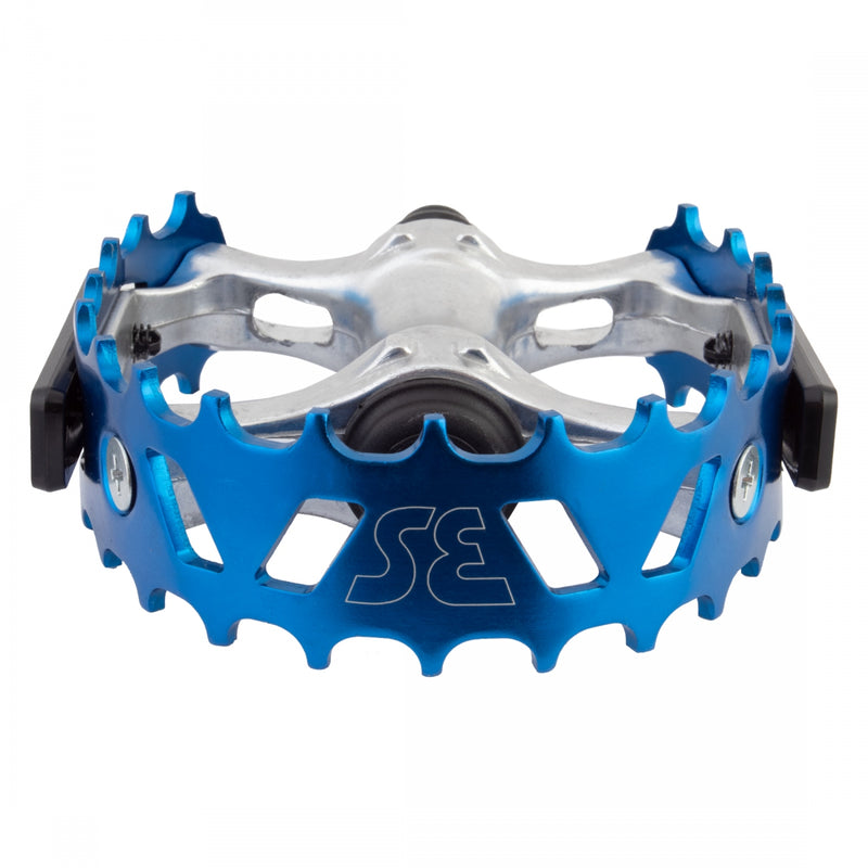 Load image into Gallery viewer, SE Bikes Bear Trap Alloy Pedals 9/16" Boron Steel Axle W/ Reflector Silver/Blue