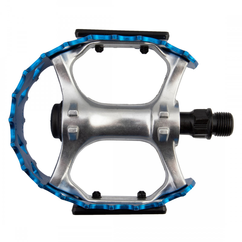Load image into Gallery viewer, SE Bikes Bear Trap Alloy Pedals 9/16" Boron Steel Axle W/ Reflector Silver/Blue