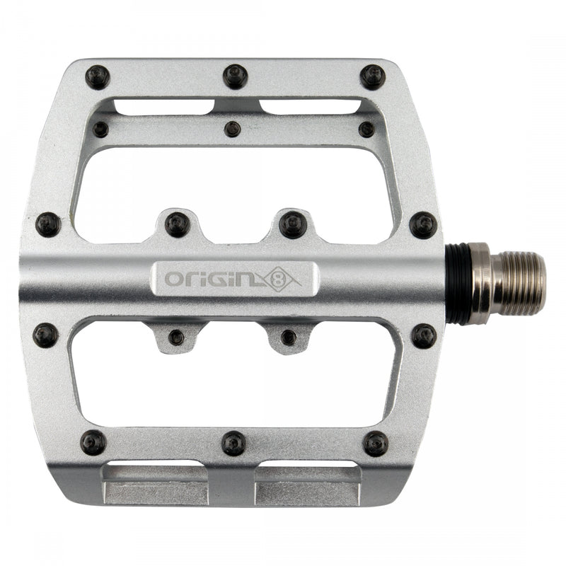 Load image into Gallery viewer, Origin8 Rascal Platform Pedals 9/16" Concave Aluminum Body Removable Pins Silver