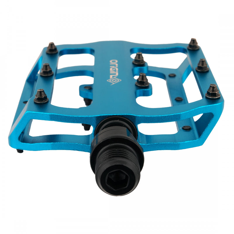 Load image into Gallery viewer, Origin8 Rascal XS Platform Pedals 9/16" Concave Alloy Body Removable Pins Blue