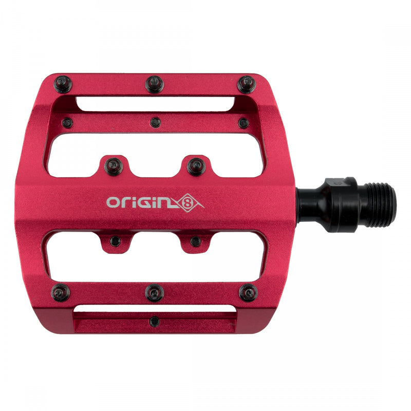 Load image into Gallery viewer, Origin8 Rascal XS Platform Pedals 9/16" Concave Aluminum Body Removable Pins Red