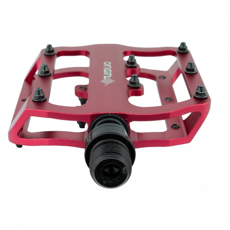 Load image into Gallery viewer, Origin8 Rascal XS Platform Pedals 9/16" Concave Aluminum Body Removable Pins Red