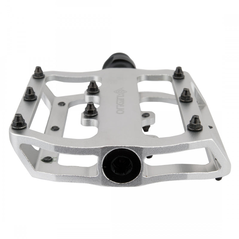 Load image into Gallery viewer, Origin8 Rascal XS Platform Pedals 9/16" Concave Alloy Body Removable Pins Silver