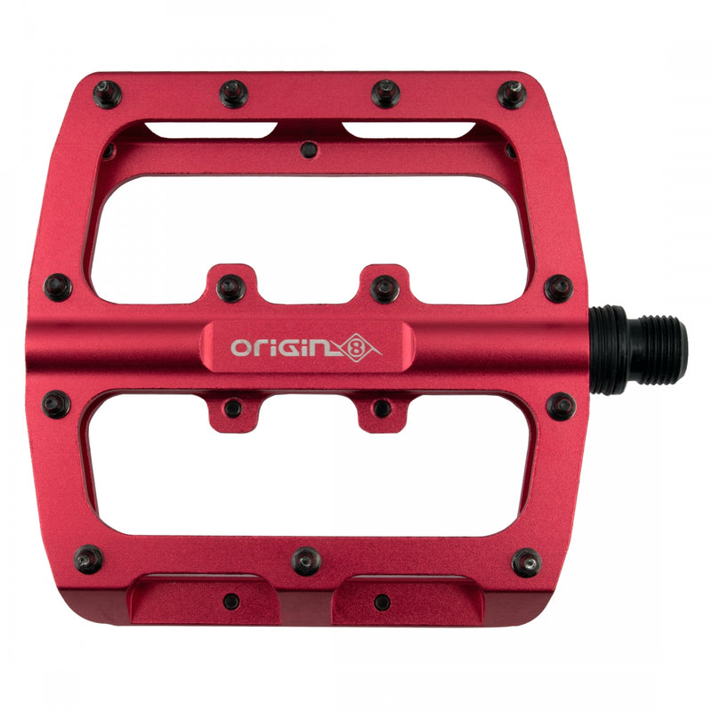 Load image into Gallery viewer, Origin8 Rascal XL Platform Pedals 9/16" Concave Aluminum Body Removable Pins Red