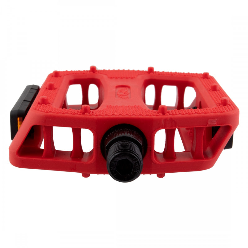 Load image into Gallery viewer, SE Bikes 12 O-Clock Platform Pedals 9/16" Chomoly Spindle Nylon Molded Pins Red