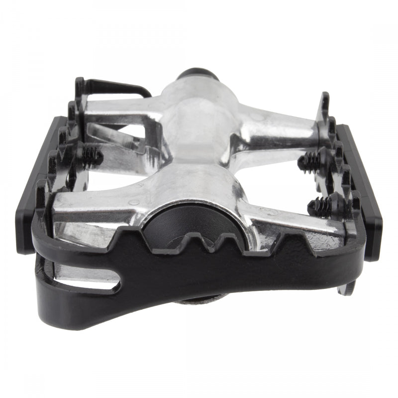 Load image into Gallery viewer, Sunlite Low Profile ATB 9/16" Alloy Body Steel Cage Nylon Toe Straps Blk/Silver