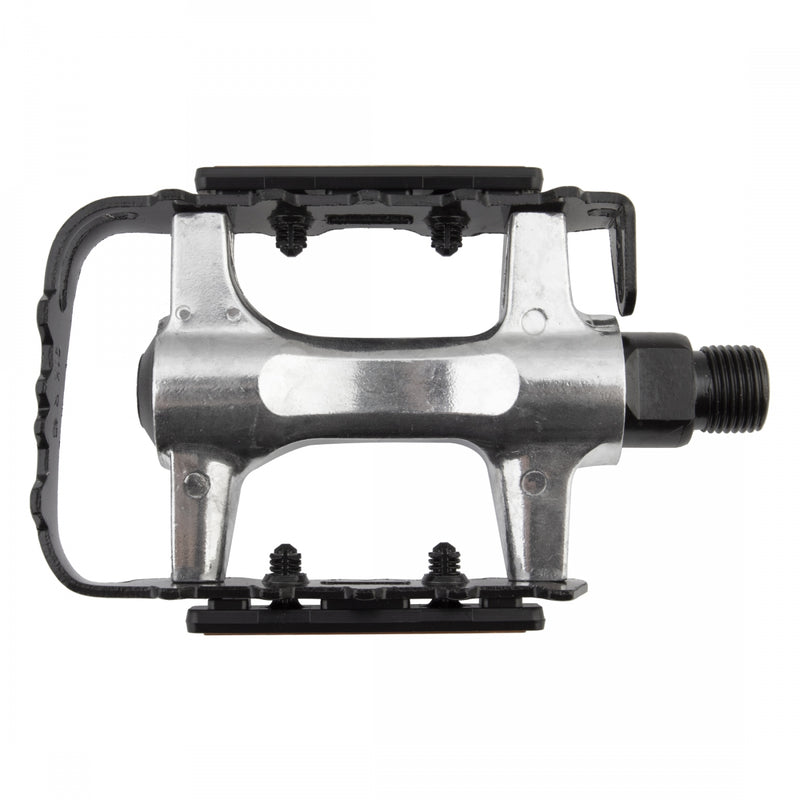 Load image into Gallery viewer, Sunlite Low Profile ATB 9/16" Alloy Body Steel Cage Nylon Toe Straps Blk/Silver