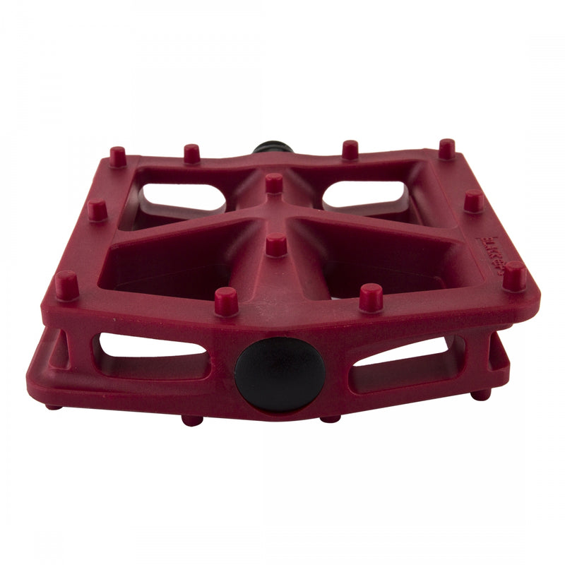 Load image into Gallery viewer, Black Ops T-Bar Pedals 9/16" Chromoly Spindle Nylon Fiber Body Molded Pins Red