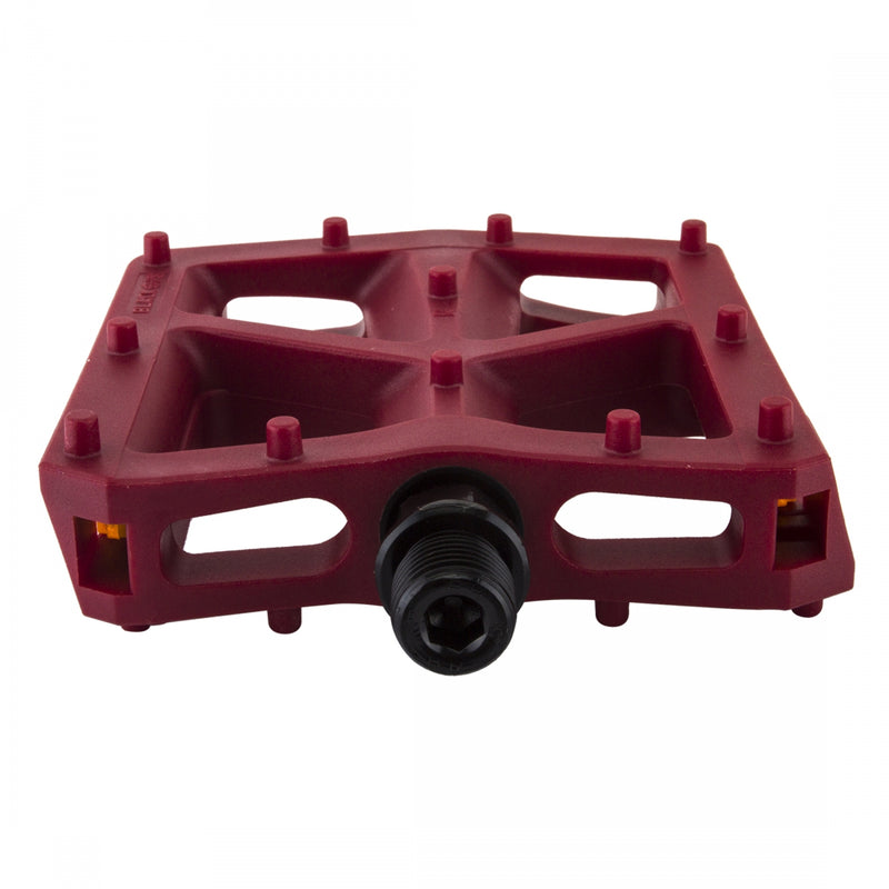 Load image into Gallery viewer, Black Ops T-Bar Pedals 9/16" Chromoly Spindle Nylon Fiber Body Molded Pins Red