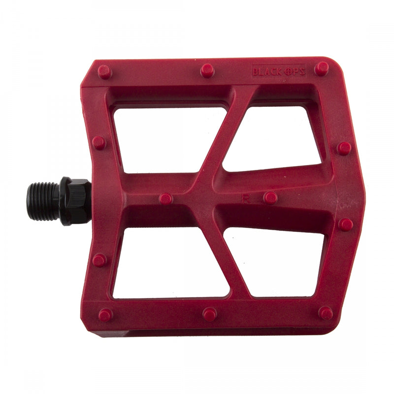 Load image into Gallery viewer, Black Ops T-Bar Pedals 9/16" Chromoly Spindle Nylon Fiber Body Molded Pins Red