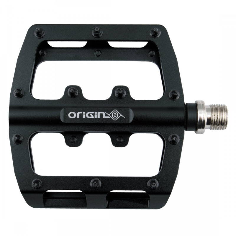 Load image into Gallery viewer, Origin8 Rascal Platform Pedals 9/16" Concave Aluminum Body Removable Pins Black