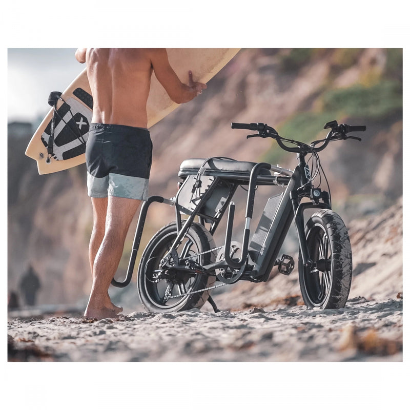 Load image into Gallery viewer, Moved By Bikes Moped & E-Bike Rack Surfboard Carrier Bolt-on Boards up to 12ft Black