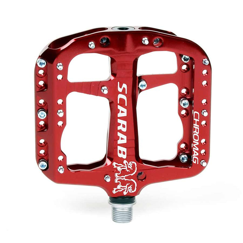 Load image into Gallery viewer, Chromag Scarab Platform Pedals 9/16" Concave Aluminum Body 24 Tunable Pins Red