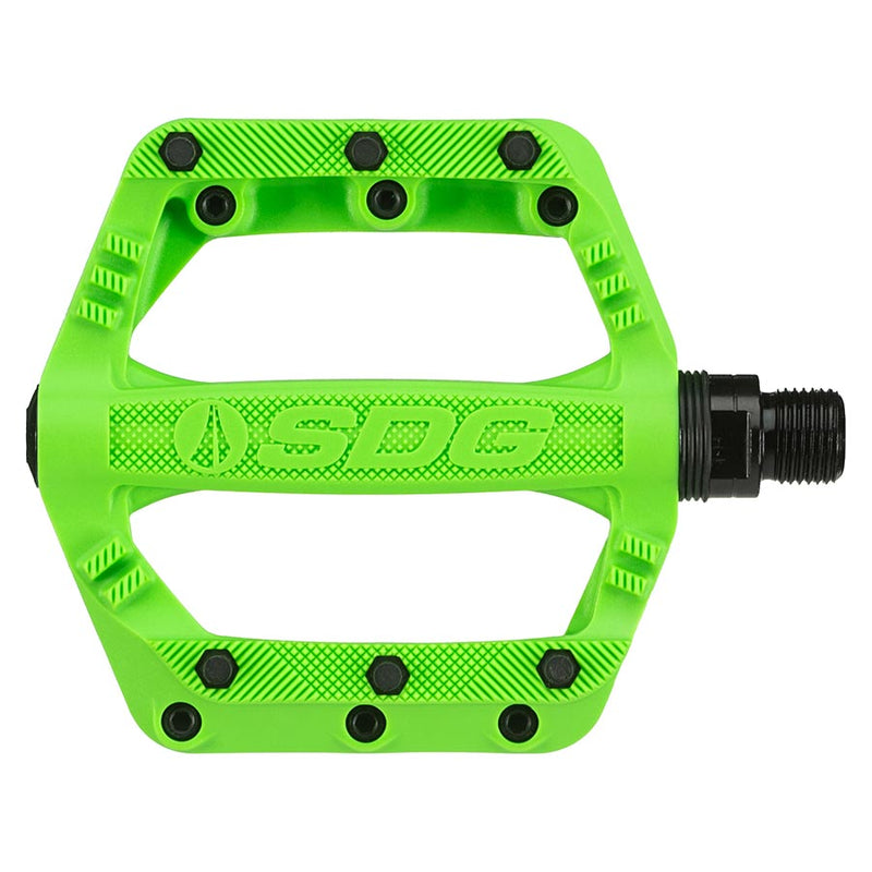 Load image into Gallery viewer, SDG Slater 90 Kids Platform Pedals 9/16" Nylon Body Removable Pins Neon Green