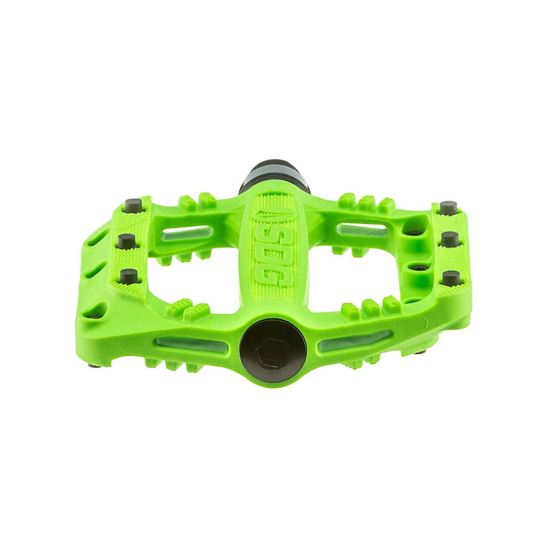 Load image into Gallery viewer, SDG Slater 90 Kids Platform Pedals 9/16" Nylon Body Removable Pins Neon Green