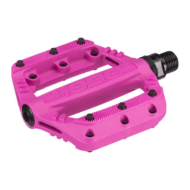 Load image into Gallery viewer, SDG Slater 90 Kids Platform Pedals 9/16" Composite Body Removable Pins Neon Pink