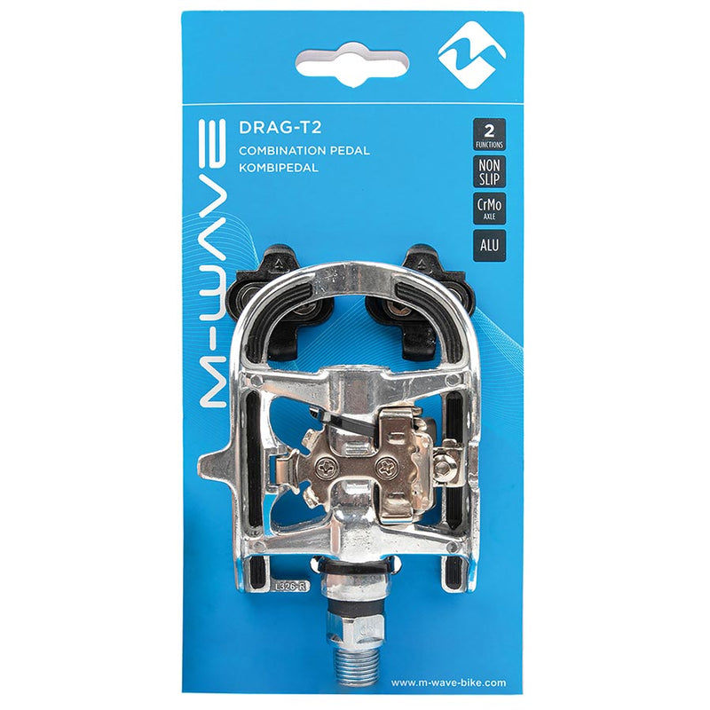 Load image into Gallery viewer, M-Wave Drag-T2 Dual Sided Pedals, Body: Aluminum, Spindle: Cr-Mo, 9/16'', Silver