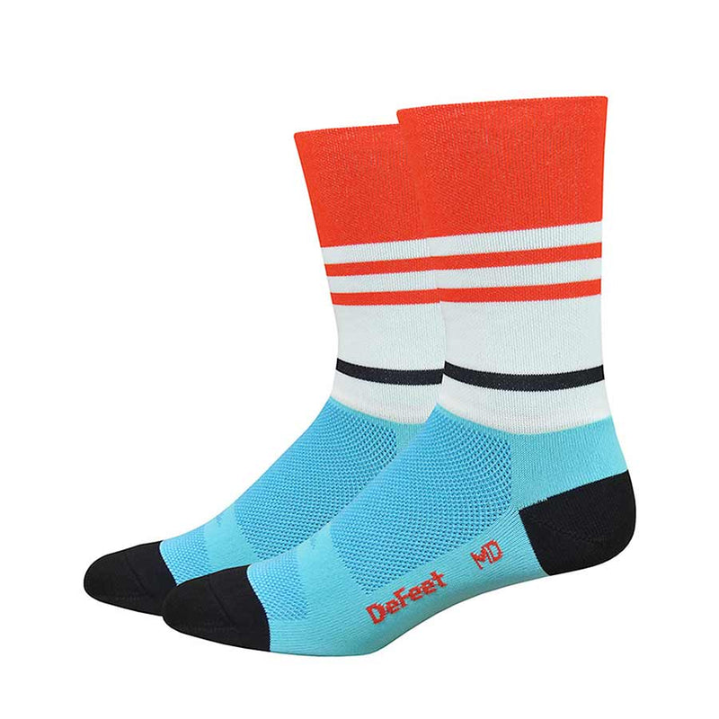 Load image into Gallery viewer, DeFeet Aireator 6" Socks Light Blue/Poinciana, L, Pair