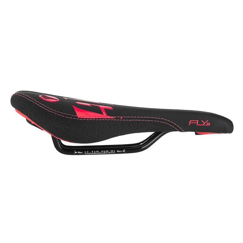 Load image into Gallery viewer, SDG Fly Jr Saddle - Black/Red 122mm Width 2pc Top With Durable Cordura Sides