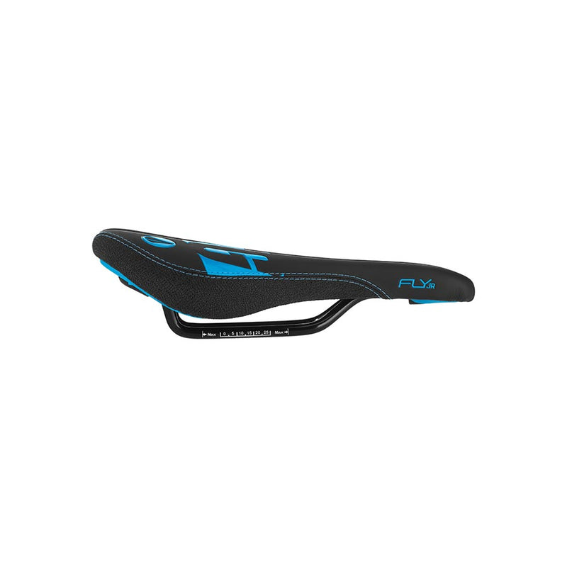 Load image into Gallery viewer, SDG Fly Jr Saddle - Cyan/Black 122mm Width 2pc Top w/ Durable Cordura Sides
