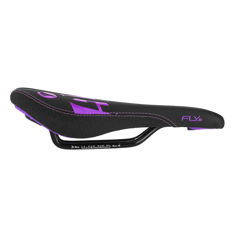 Load image into Gallery viewer, SDG Fly Jr Saddle - Neon Purple/Black 122mm Width 2pc Top w/ Cordura Sides