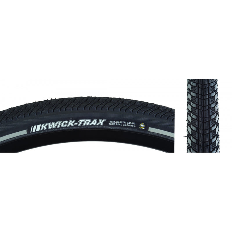 Load image into Gallery viewer, Pack of 2 Kenda Kwick Trax 26x1.75 Clincher Wire TPI 80 Black/Bsk Reflective