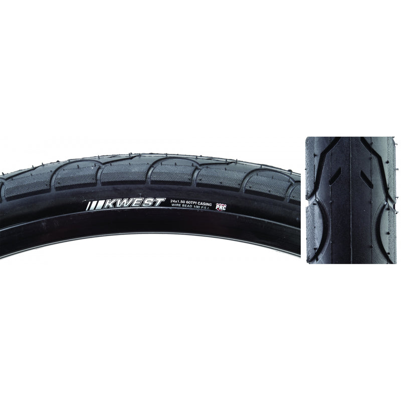 Load image into Gallery viewer, Pack of 2 Kenda Kwest 24 x 1.5 Clincher Wire TPI 100 Black/Bsk Reflective BMX