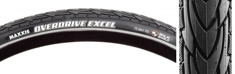 Load image into Gallery viewer, Pack of 2 Maxxis Overdrive Excel Tire Black Silk Shield Reflective 700x35