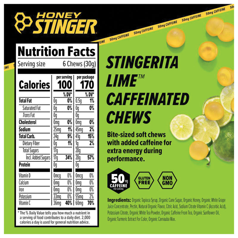 Load image into Gallery viewer, Honey Stinger Caffeinated Energy Chews - Stingerita Lime, Box of 12 Packets Pack of 12