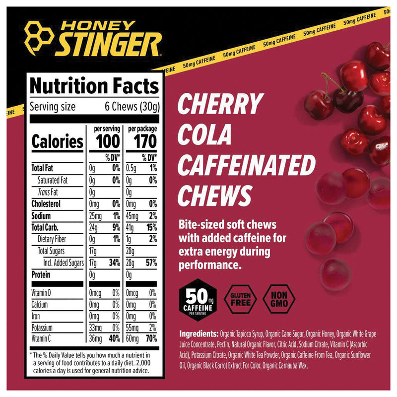 Load image into Gallery viewer, Honey Stinger Caffeinated Energy Chews - Cherry Cola, Box of 12 Packets Pack of 12