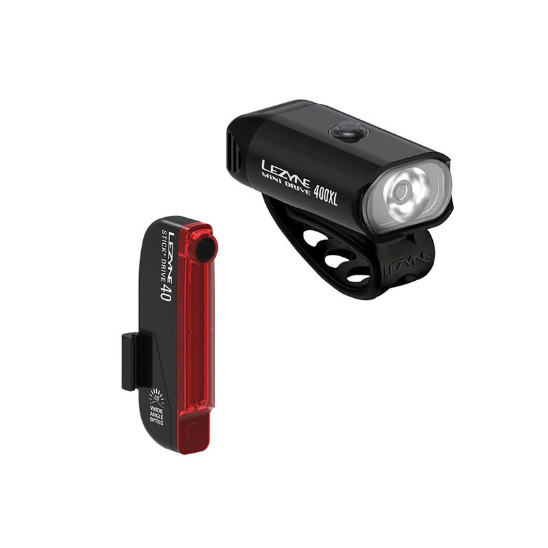 Load image into Gallery viewer, Lezyne Mini Drive 400XL and Stick+ Light Pair, Black/Black