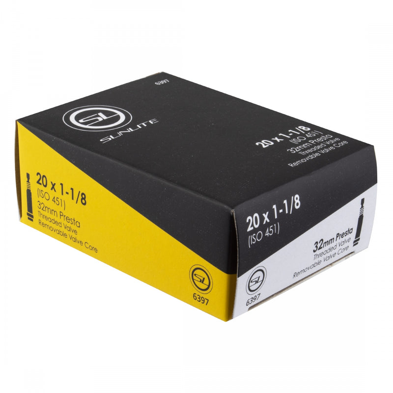 Load image into Gallery viewer, Sunlite Standard Tubes - 20 x 1-1/8 (451x28), Presta Valve 32mm 0d, Pack of 2