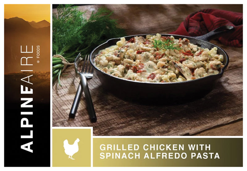 Load image into Gallery viewer, Alpine Aire Grilled Chicken with Spinach Alfredo Pasta - Delicious Backcountry Meal