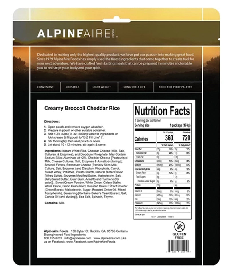 Load image into Gallery viewer, Alpine Aire Creamy Broccoli Cheddar Rice: Delicious and Easy Backpacking Meal