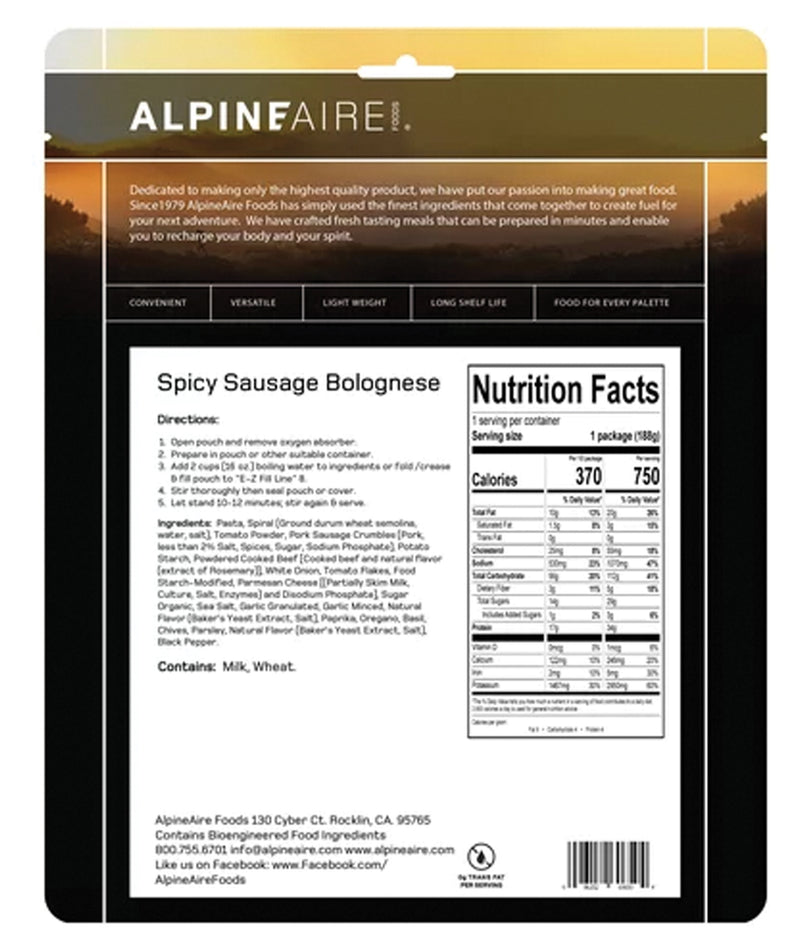 Load image into Gallery viewer, Alpine Aire Spicy Sausage Bolognese: A Flavorful Adventure in Every Bite!