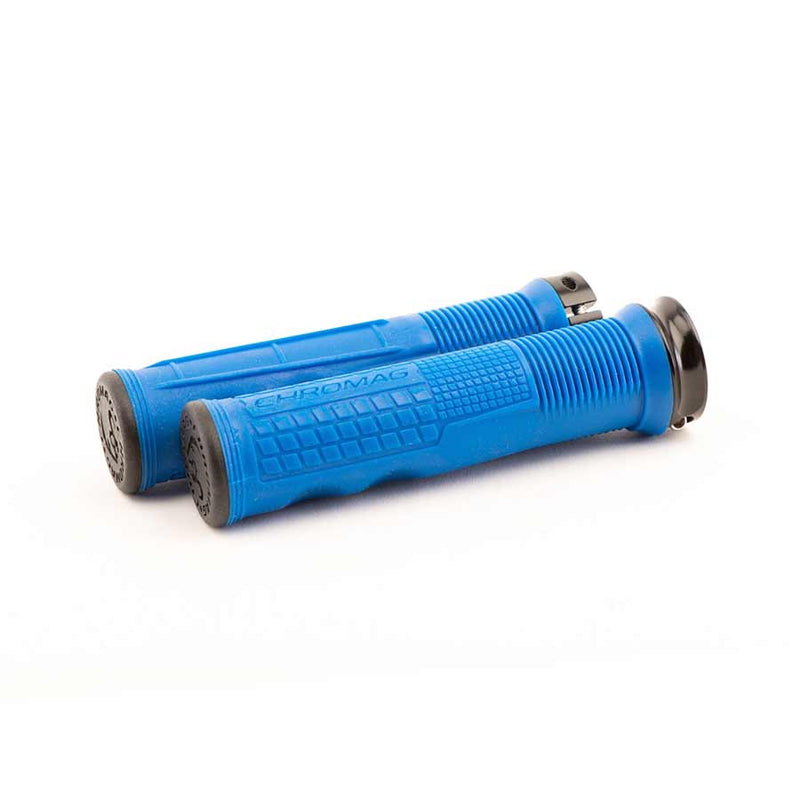 Load image into Gallery viewer, Chromag Format Grips - Blue Lock-On Flangeless 133mm Length Bicycle Grip
